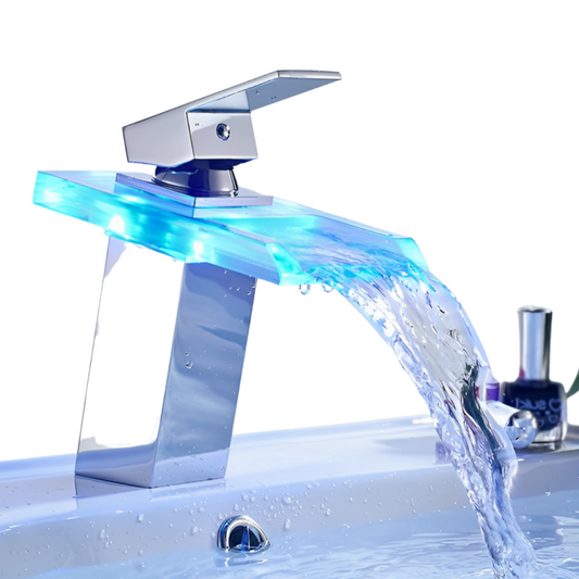 This LED water faucet elegantly combines minimalist design with practical utility. Its unique feature is the LED light system that changes color according to water temperature: red for hot, blue for cold, and green for warm. This feature can captivate children, encouraging good oral hygiene, while also helping prevent accidental burns from hot water. One of the standout aspects of this faucet is its self-powered mechanism. It uses the water flow to generate the energy needed for the LED lights, by driving a