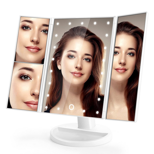Transform your makeup routine with our incredible lighted makeup mirror. This innovative mirror boasts 3 color lighting options – cool, warm, and natural – allowing you to create the perfect ambiance for any occasion. Simply press the touch screen switch to switch between colors and hold the switch to adjust the brightness to your desired level. Plus, with 3X and 2X magnification options, you'll be able to see every detail of your face, ensuring flawless makeup application every time. Our mirror is designed