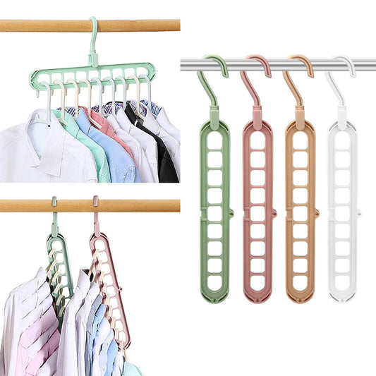 Maximize your closet space with the 9-in-1 Smart Hanger! This versatile space-saving hanger features a nine-hole cascading design, allowing you to hang clothes vertically or horizontally for ultimate organization. With a 360° rotating hook, it provides flexibility for both dry and wet clothes, making it perfect for shirts, pants, dresses, and more. Say goodbye to clutter—this smart closet organizer keeps your wardrobe neat, streamlined, and efficient. 